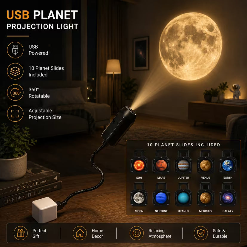 USB Planet Projection Light + 10 Planet Projection 360 Rotatable Planet Atmosphere Light