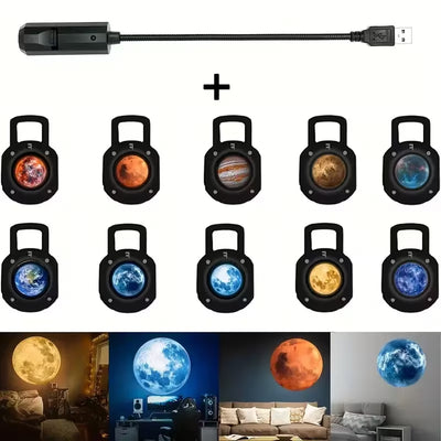 USB Planet Projection Light + 10 Planet Projection 360 Rotatable Planet Atmosphere Light