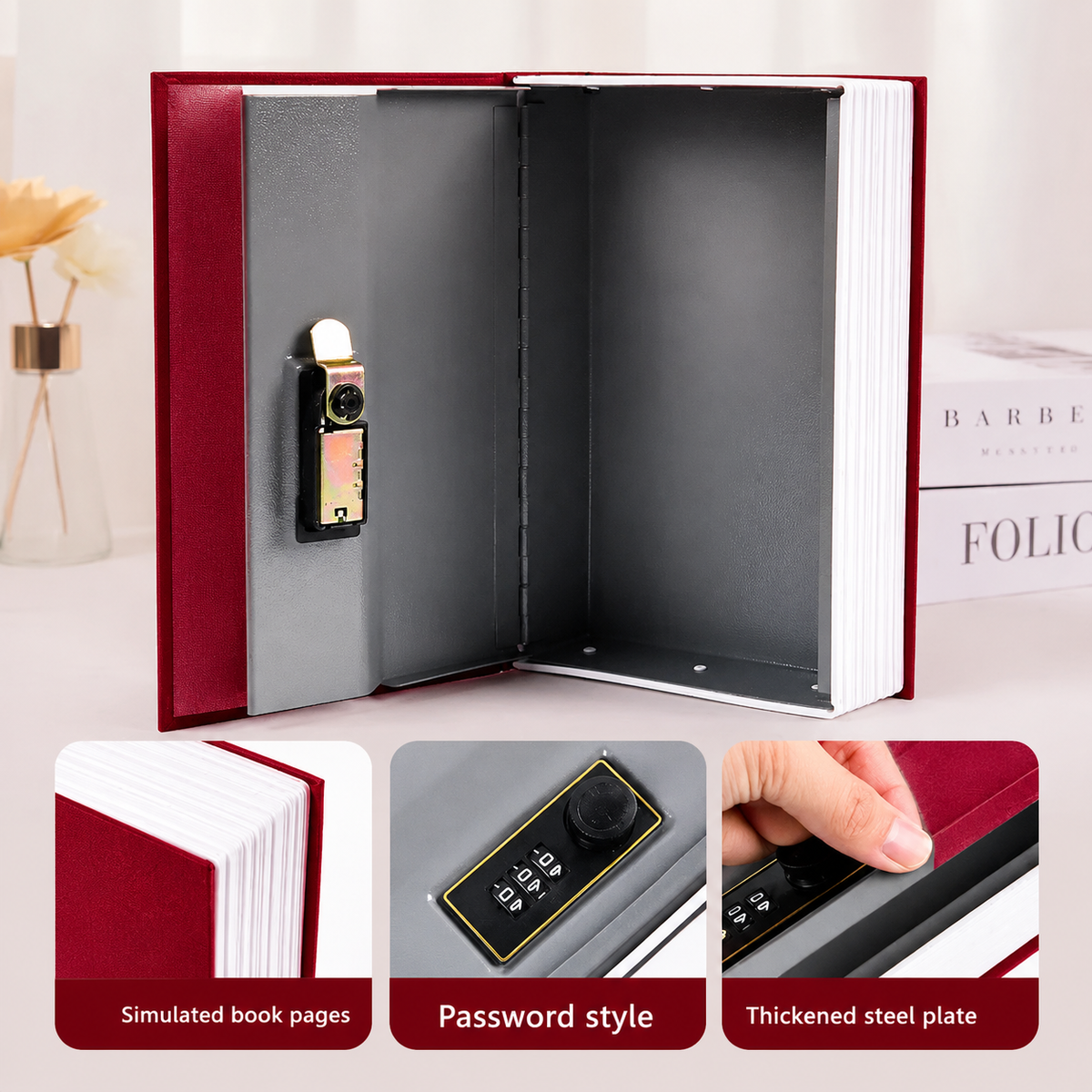 Hidden Book Safe with Combination Lock