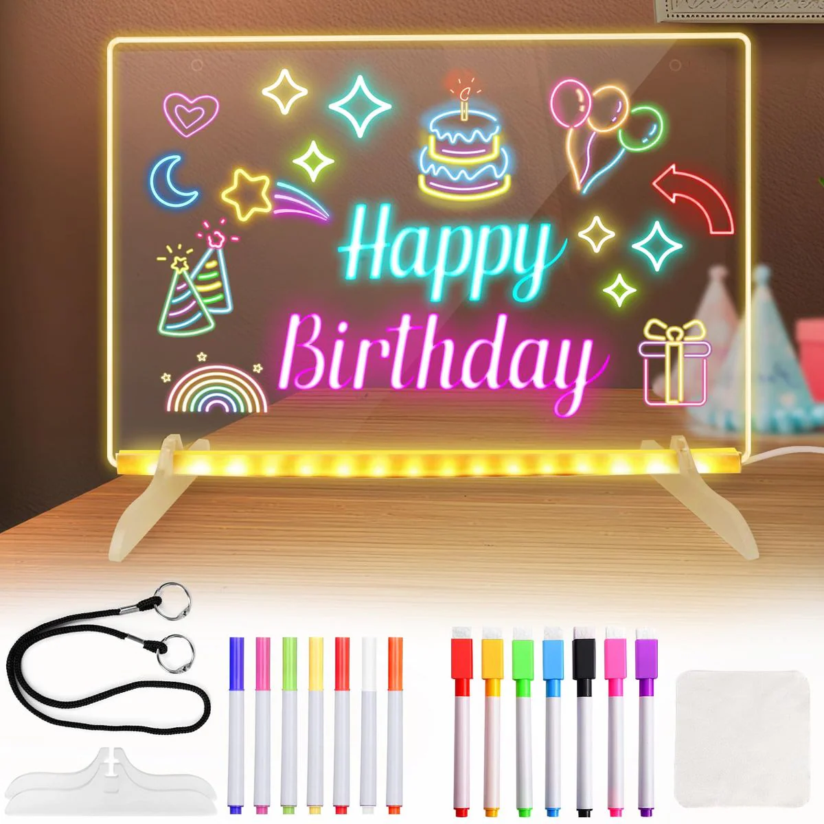 Acrylic LED Board With Colorful Night Light & 7 Neon Pens